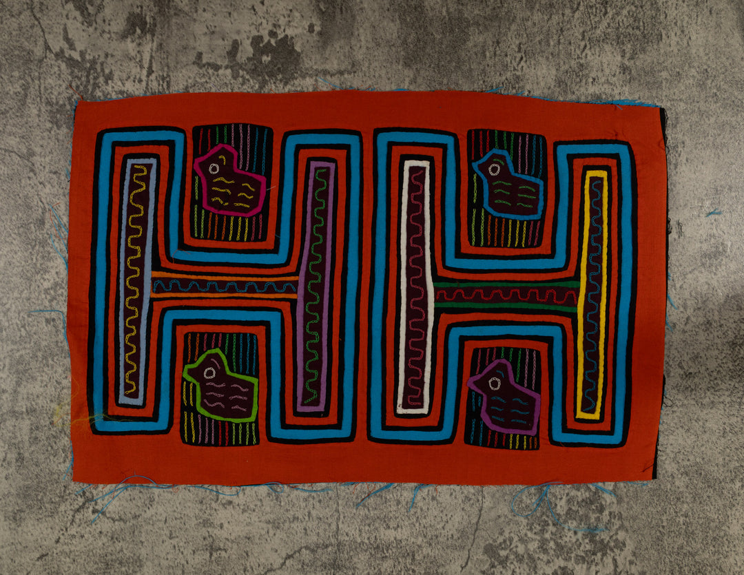 Traditional Orange And Turquoise Rubber Ducky Mola