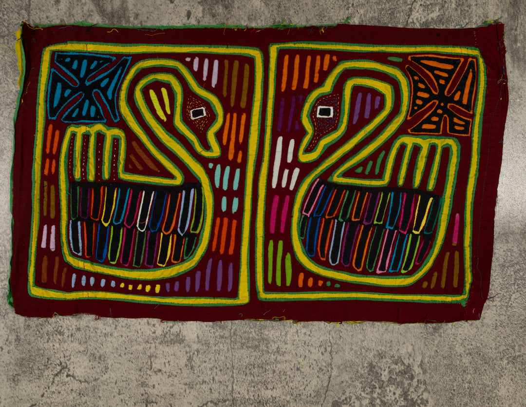 Traditional Maroon Yellow And Green Swan Bird Mola