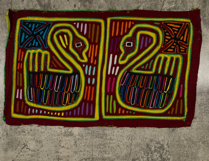 Traditional Maroon Yellow And Green Swan Bird Mola