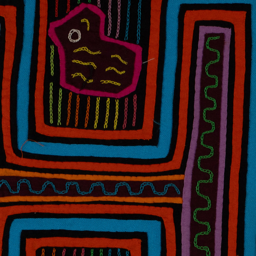 Traditional Orange And Turquoise Rubber Ducky Mola