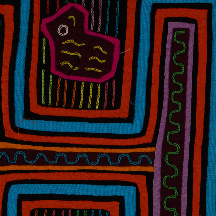 Traditional Orange And Turquoise Rubber Ducky Mola