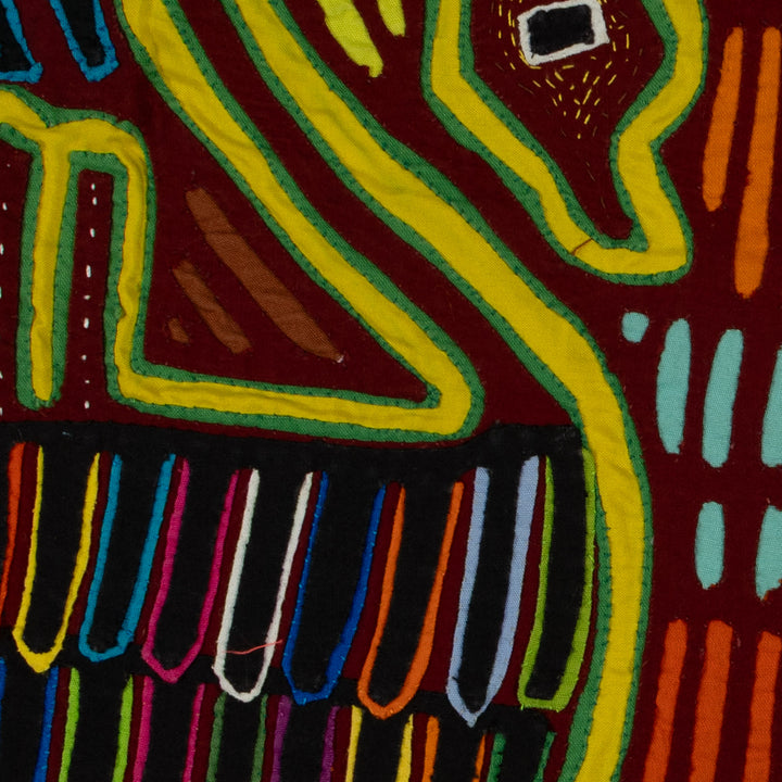 Traditional Maroon Yellow And Green Swan Bird Mola