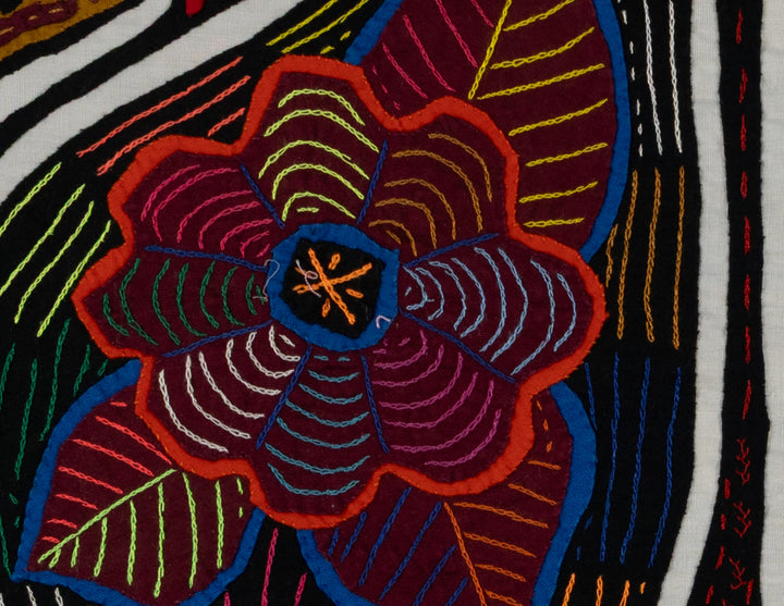 Traditional Black White And Orange Floral Flower Mola