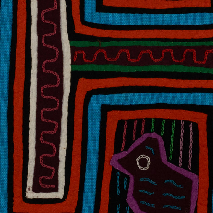 Traditional Orange And Turquoise Rubber Ducky Mola