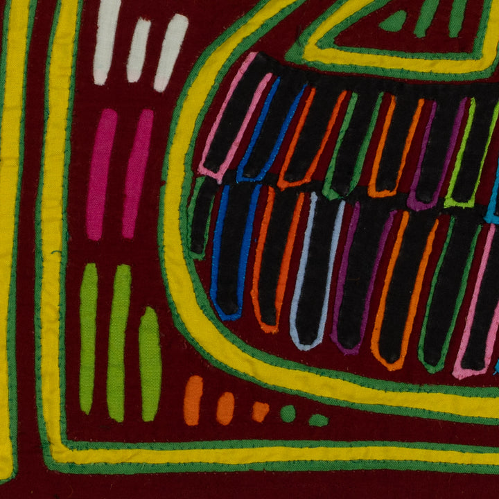 Traditional Maroon Yellow And Green Swan Bird Mola