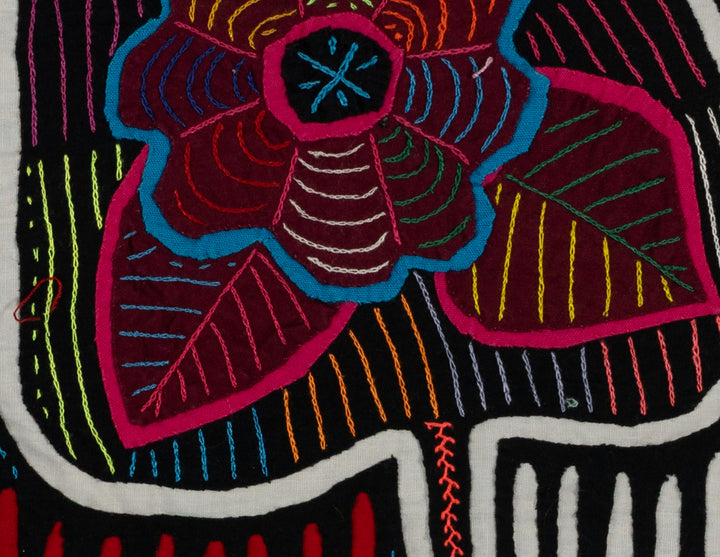 Traditional Black White And Orange Floral Flower Mola