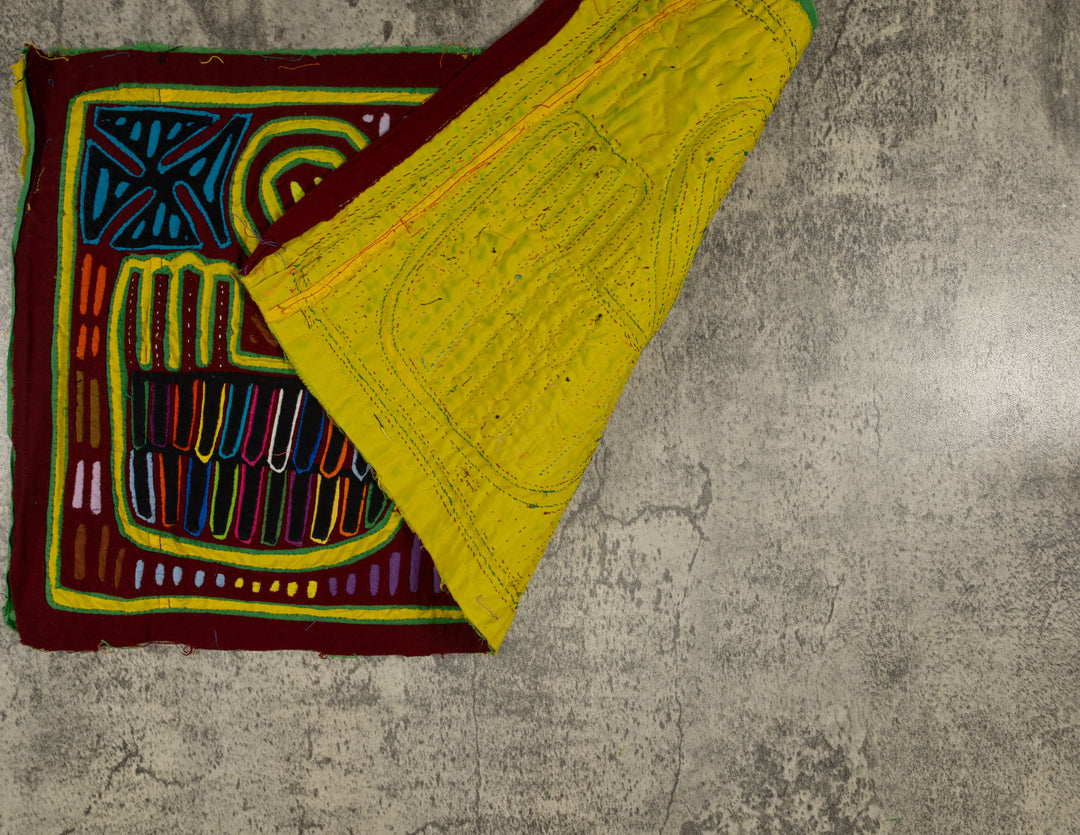 Traditional Maroon Yellow And Green Swan Bird Mola