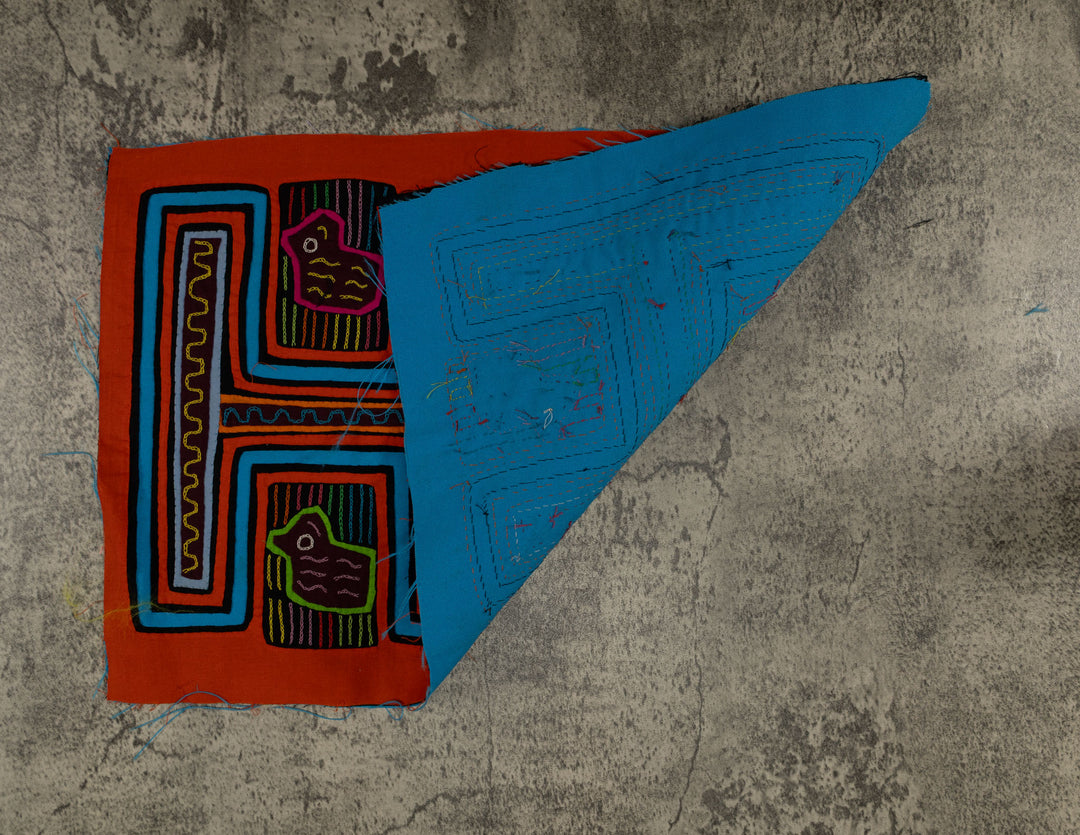 Traditional Orange And Turquoise Rubber Ducky Mola