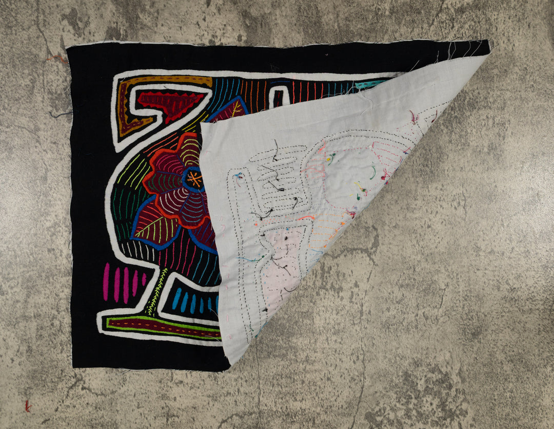 Traditional Black White And Orange Floral Flower Mola