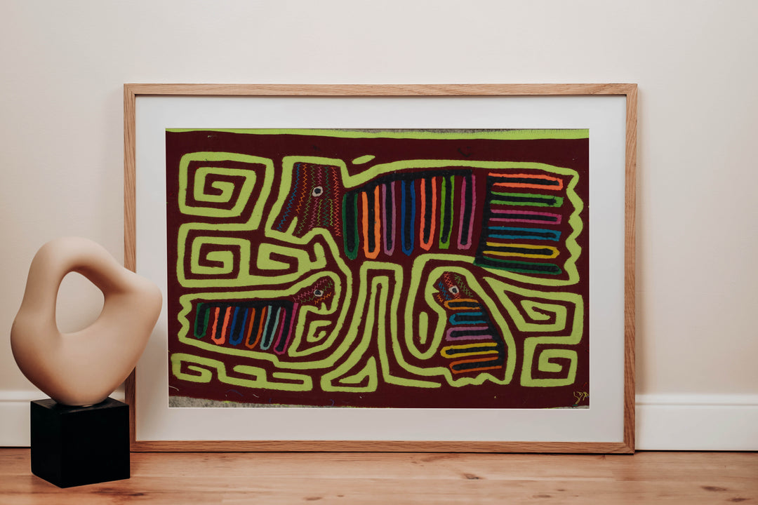 Traditional Green And Burgundy Strange Bird Mola