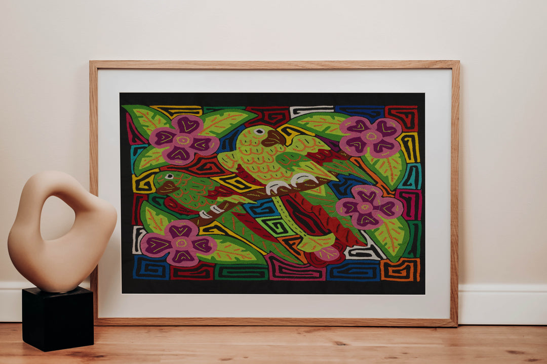 Fantasy Green And Pink Two Parrot Bird Mola