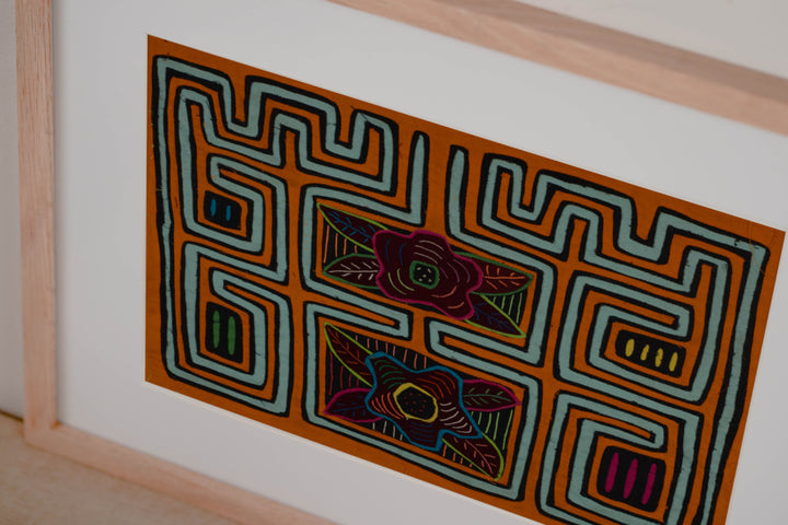 Traditional Orange And Aqua Foral Flower Mola