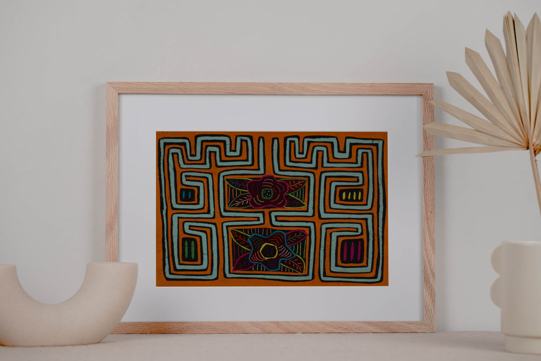 Traditional Orange And Aqua Foral Flower Mola