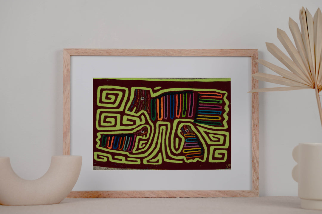 Traditional Green And Burgundy Strange Bird Mola