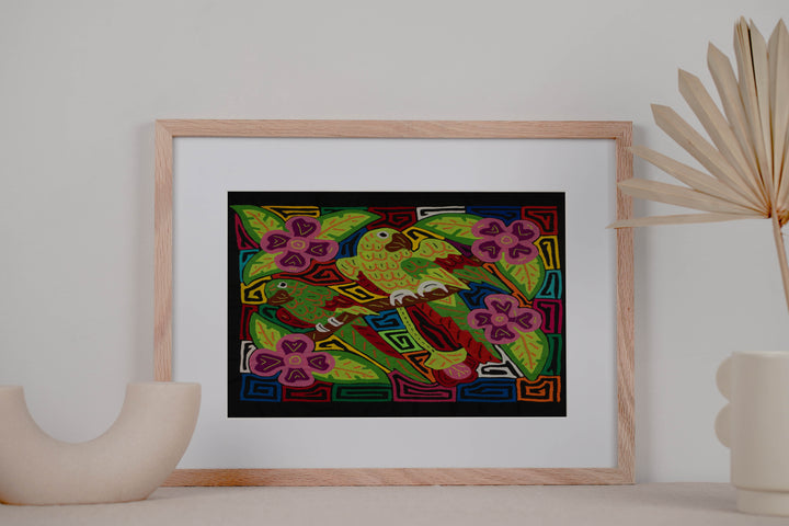 Fantasy Green And Pink Two Parrot Bird Mola