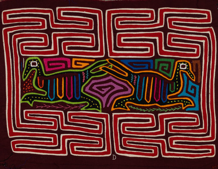 Traditional Red And White Dancing Duck Mola