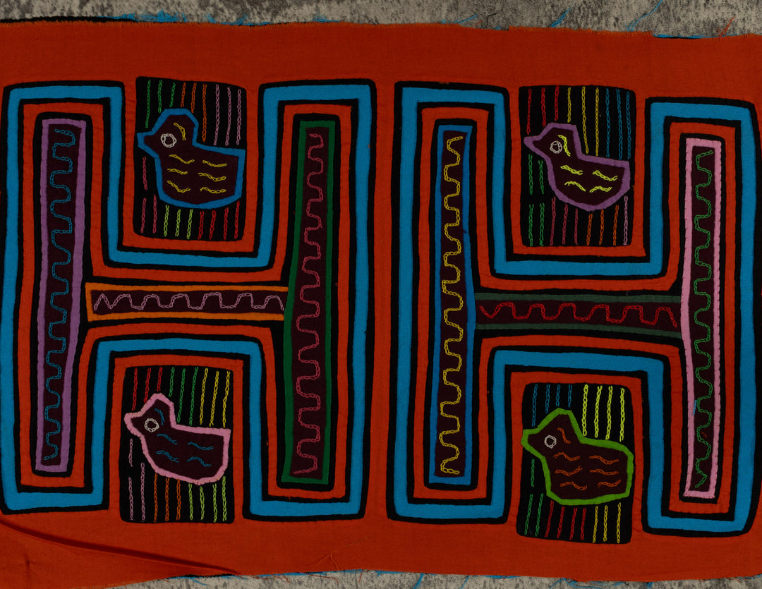 Traditional Orange And Turquoise Bathtub Ducky Mola