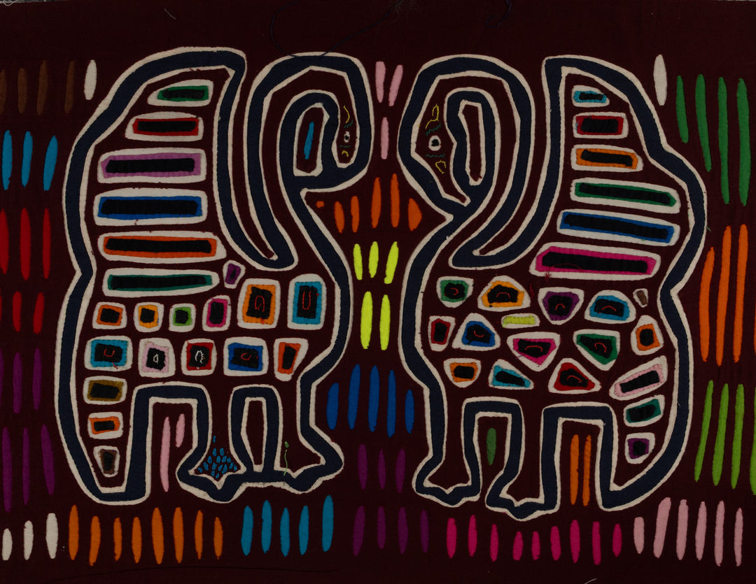 Traditional Maroon And Blue Coy Peacock Mola