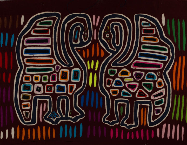 Traditional Maroon And Blue Coy Peacock Mola