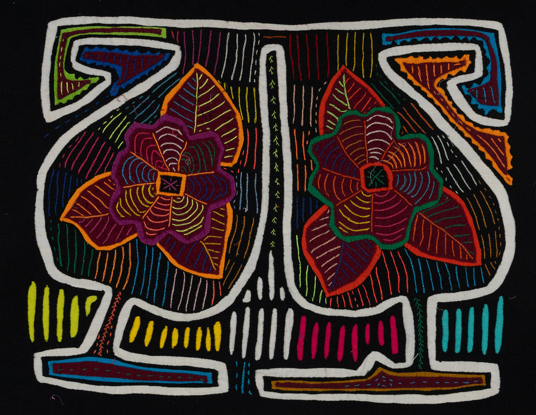 Traditional Black White And Orange Floral Flower Mola