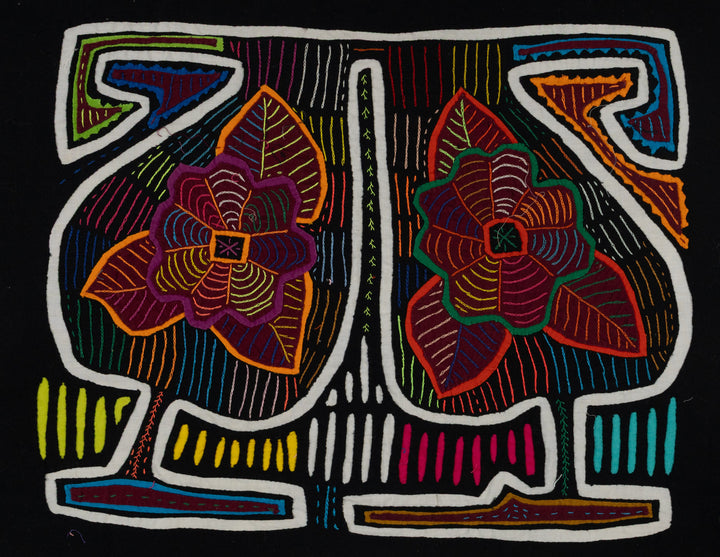 Traditional Black White And Orange Floral Flower Mola