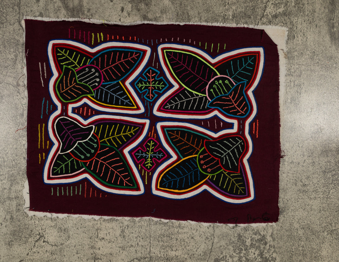 Traditional Maroon And White Floral Flower Mola