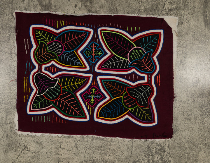 Traditional Maroon And White Floral Flower Mola