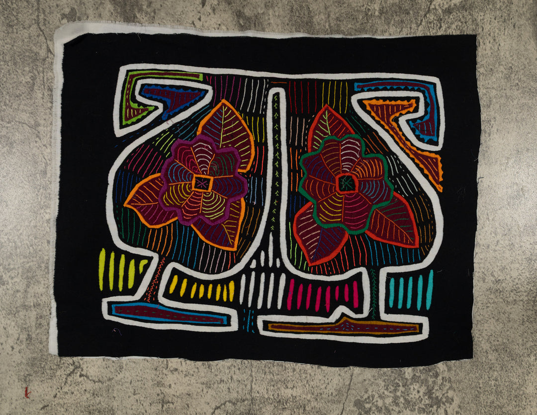 Traditional Black White And Orange Floral Flower Mola