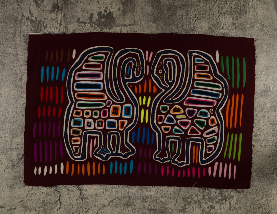 Traditional Maroon And Blue Coy Peacock Mola