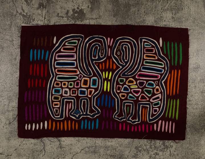 Traditional Maroon And Blue Coy Peacock Mola