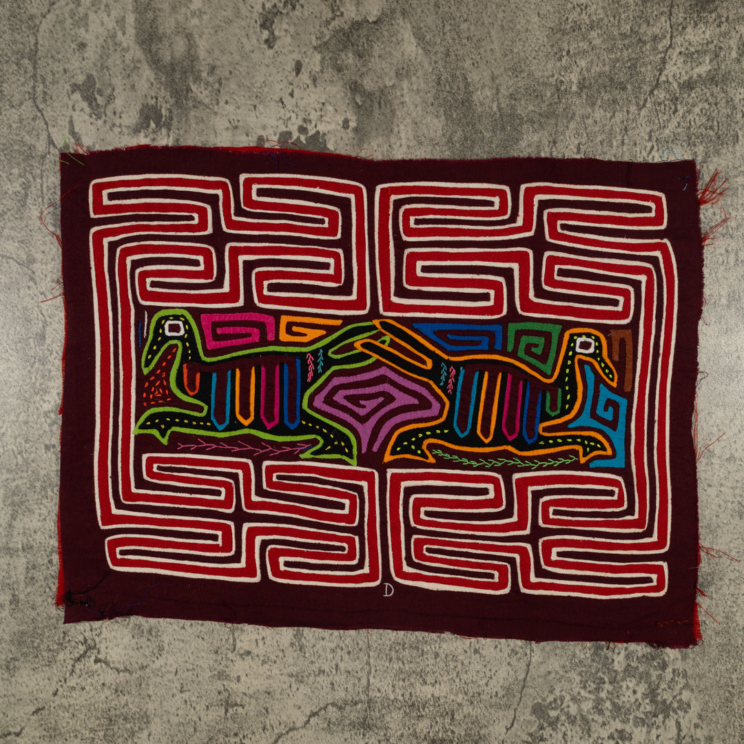 Traditional Red And White Dancing Duck Mola