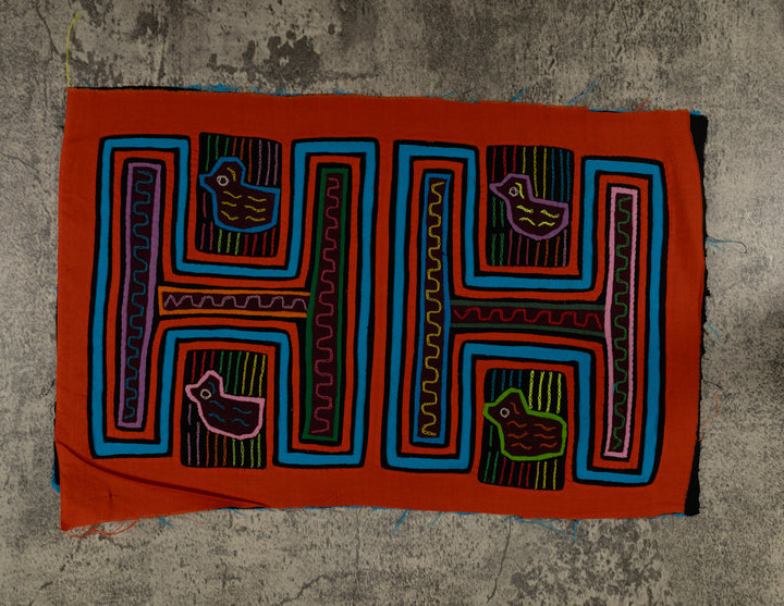 Traditional Orange And Turquoise Bathtub Ducky Mola