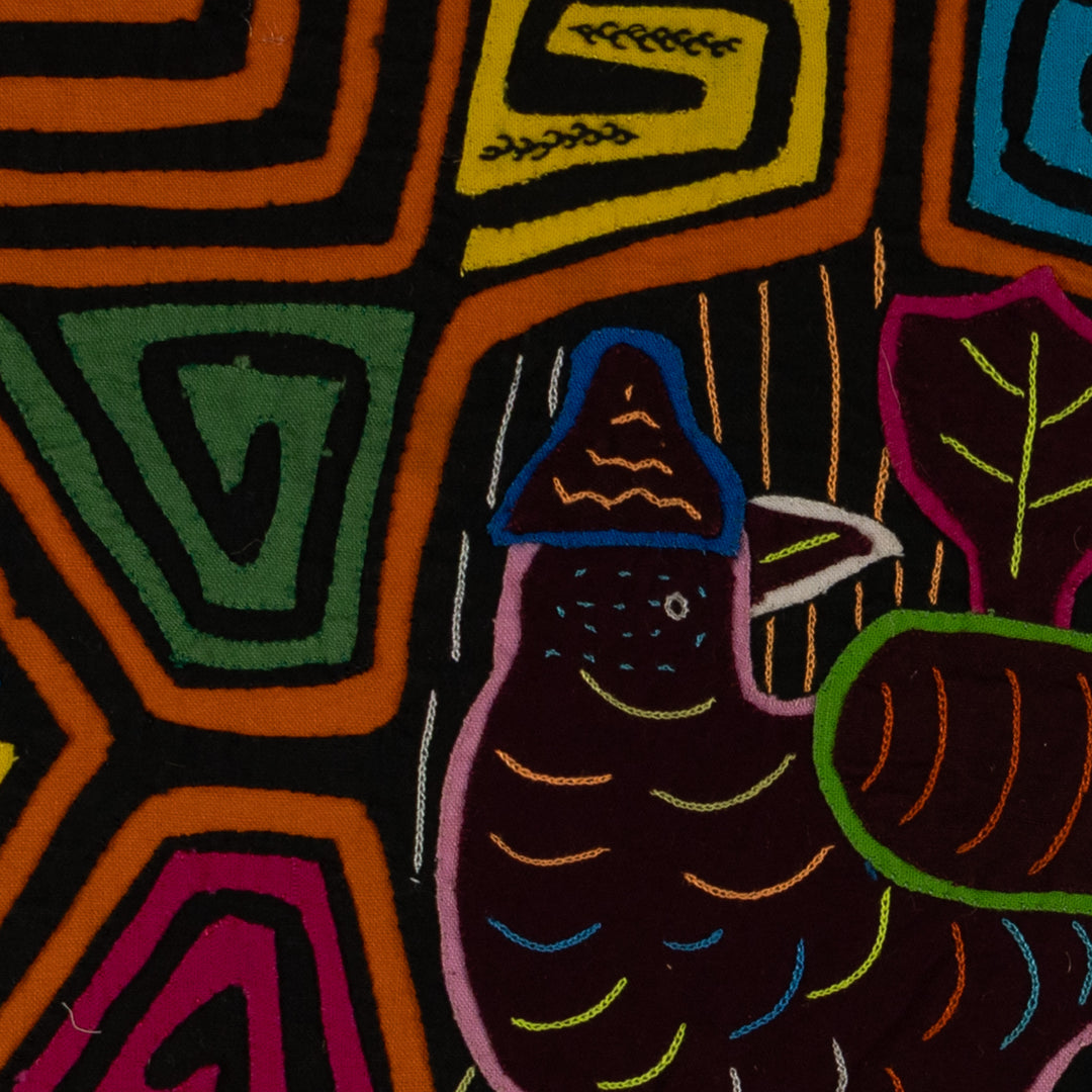 Traditional Black And Orange Fancy Bird Mola