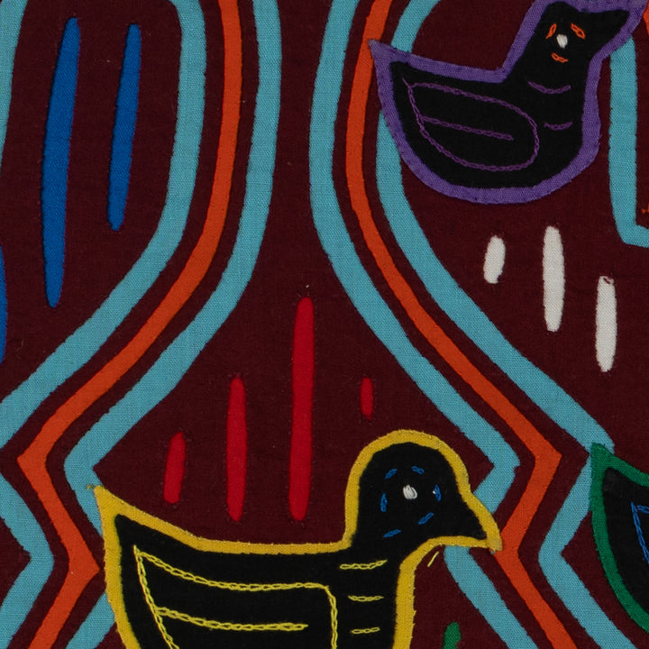 Traditional Burgundy Turquoise And Orange Duck Mola