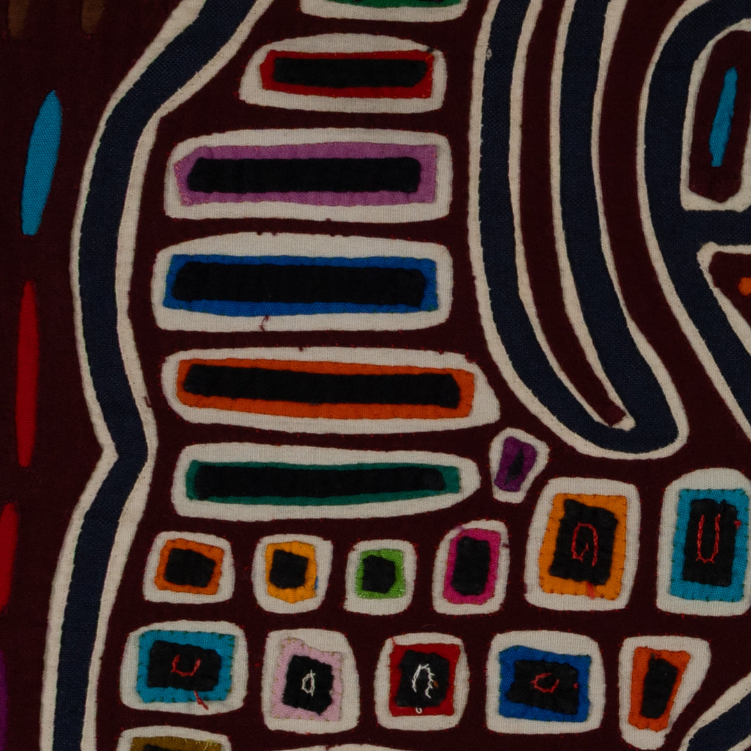 Traditional Maroon And Blue Coy Peacock Mola