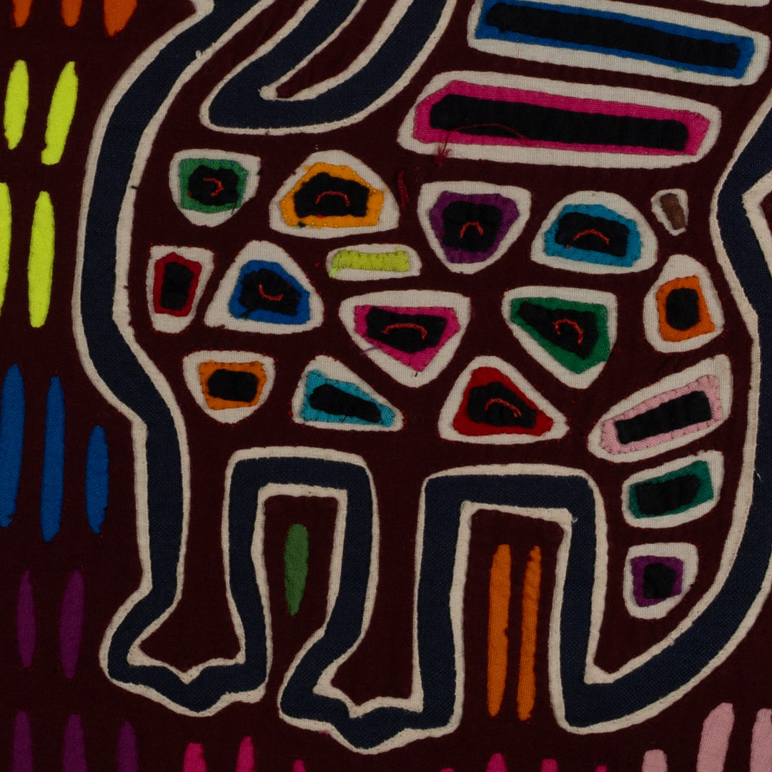 Traditional Maroon And Blue Coy Peacock Mola