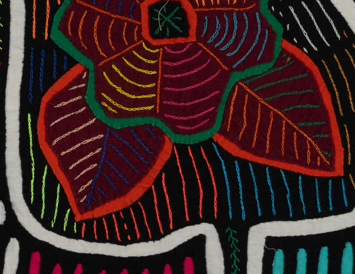 Traditional Black White And Orange Floral Flower Mola