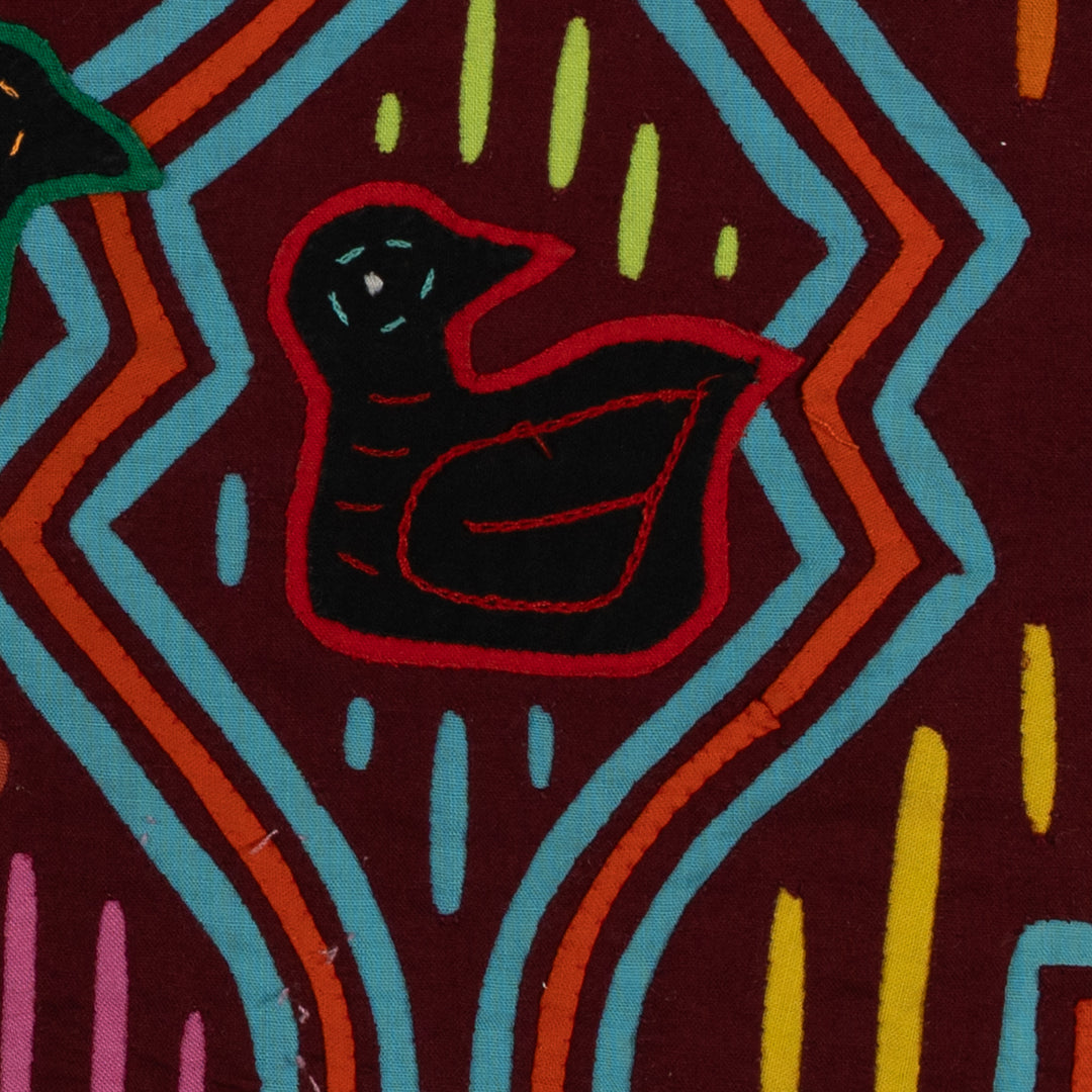 Traditional Burgundy Turquoise And Orange Duck Mola
