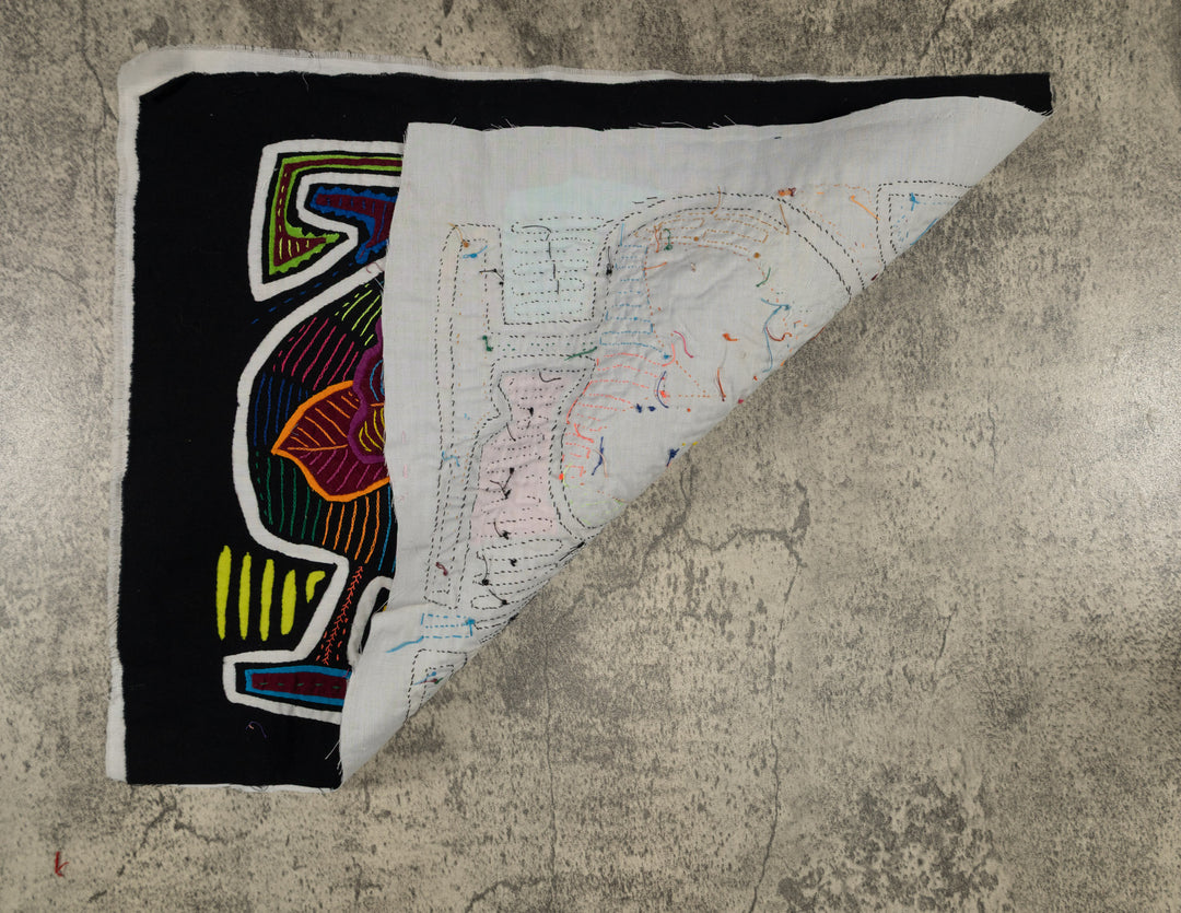 Traditional Black White And Orange Floral Flower Mola