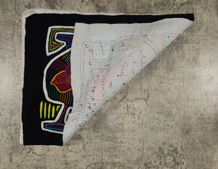 Traditional Black White And Orange Floral Flower Mola