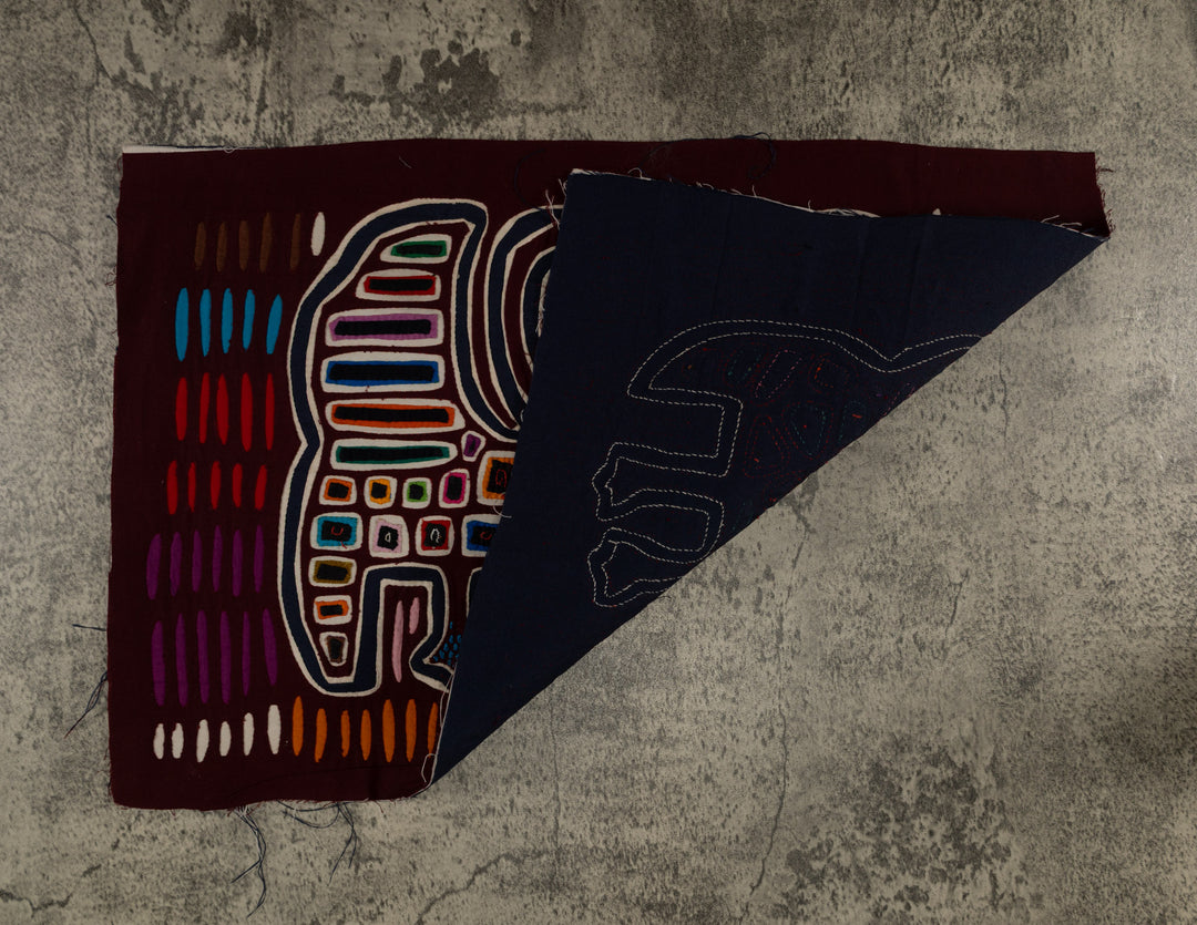 Traditional Maroon And Blue Coy Peacock Mola