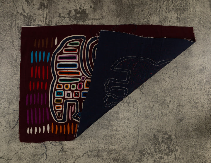Traditional Maroon And Blue Coy Peacock Mola