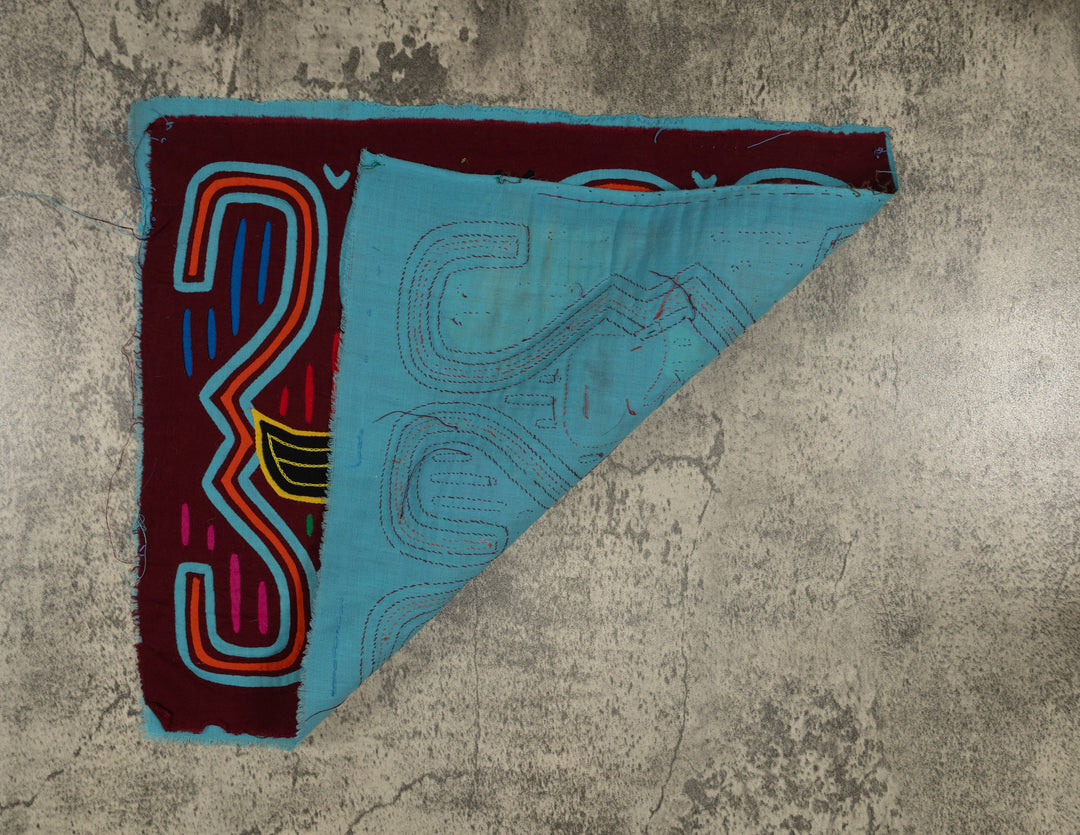 Traditional Burgundy Turquoise And Orange Duck Mola