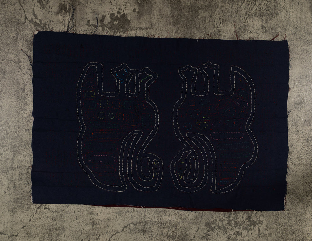 Traditional Maroon And Blue Coy Peacock Mola