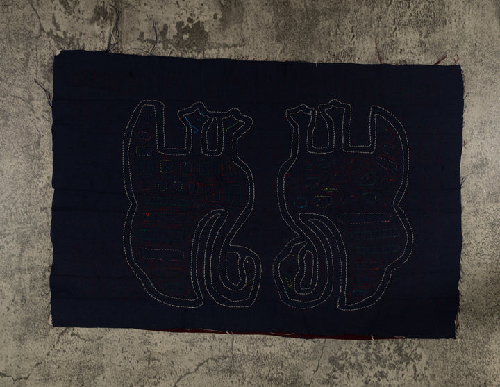 Traditional Maroon And Blue Coy Peacock Mola