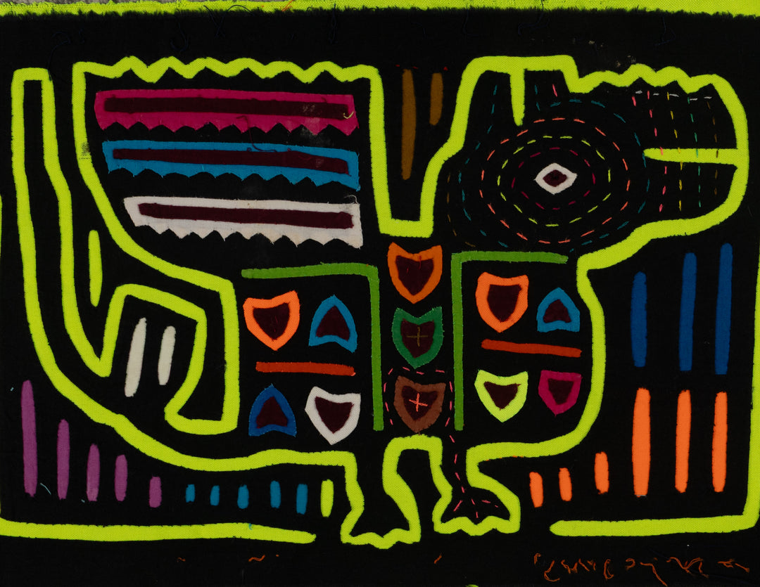 Black And Chartruce Jungle Critter Mola