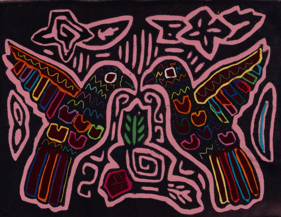 Traditional Black And Pink Peace Dove Mola