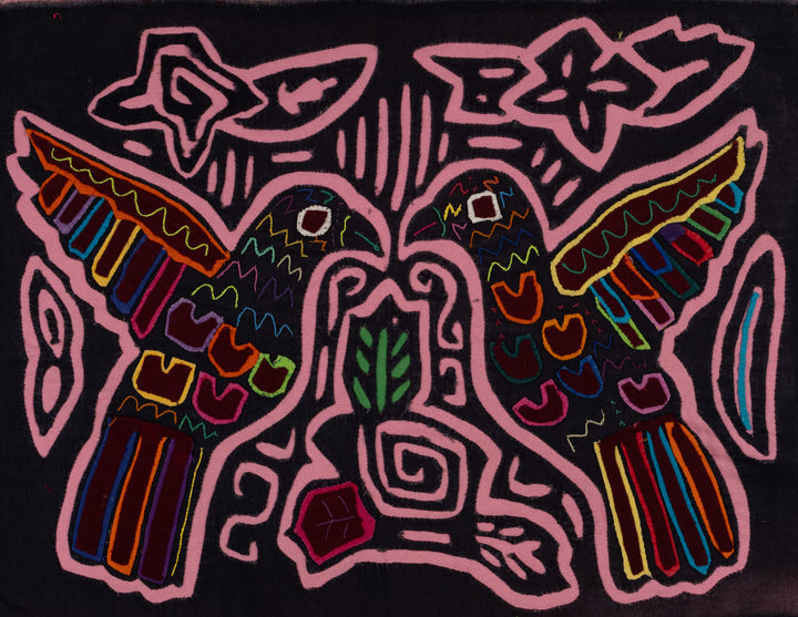 Traditional Black And Pink Peace Dove Mola