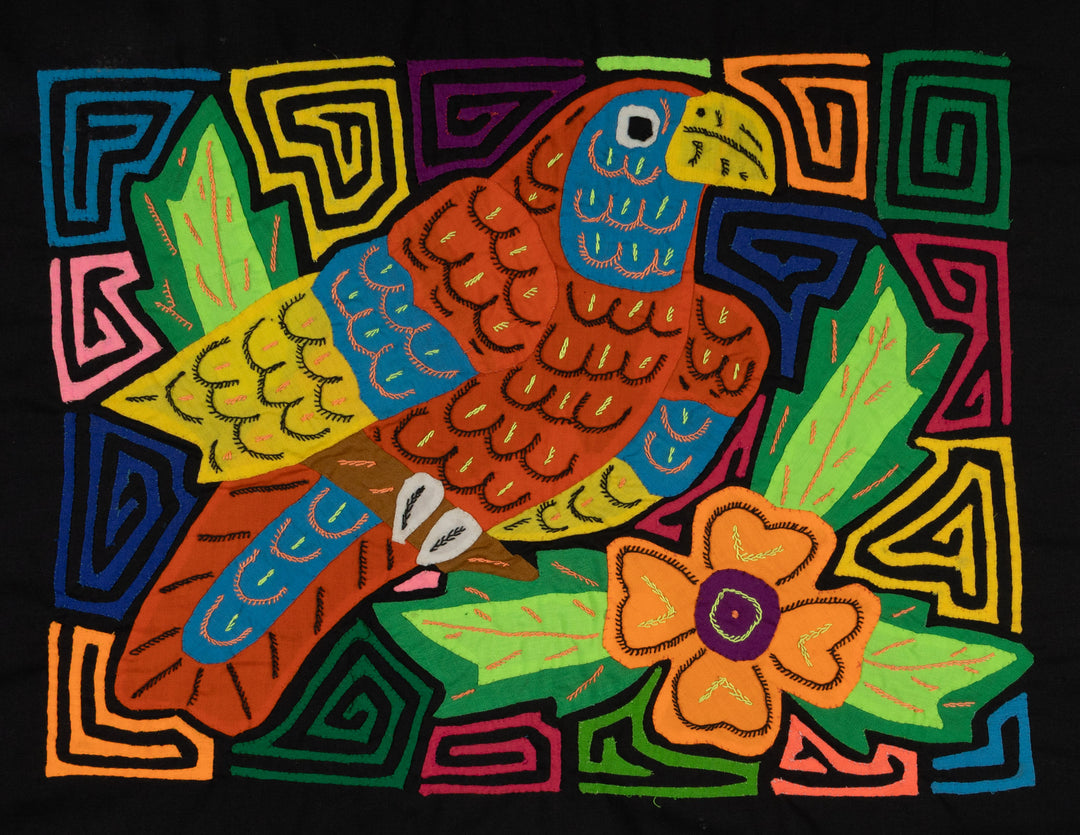 Jungle Parrot with Yellow and Blue Feathers Mola