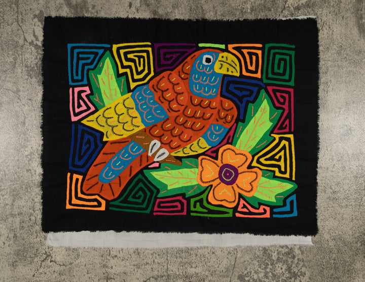 Jungle Parrot with Yellow and Blue Feathers Mola